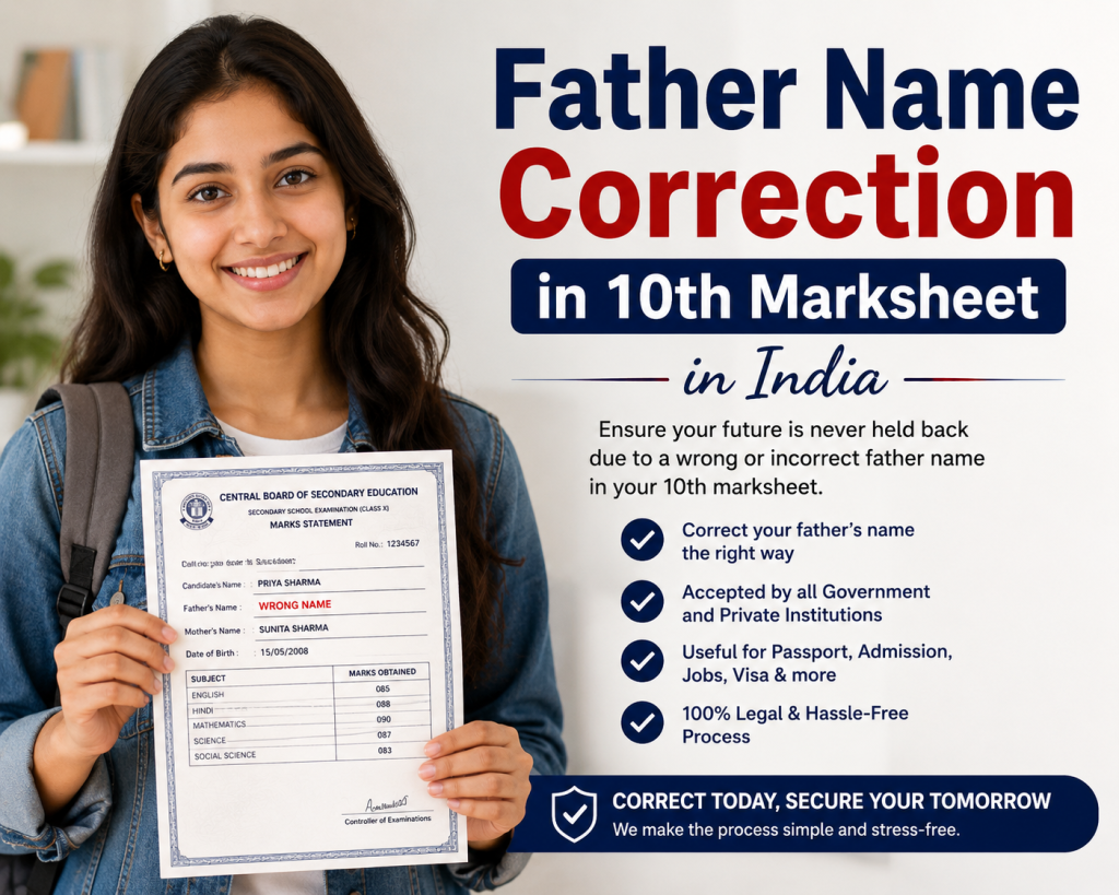 Father Name Correction in 10th Marksheet in India