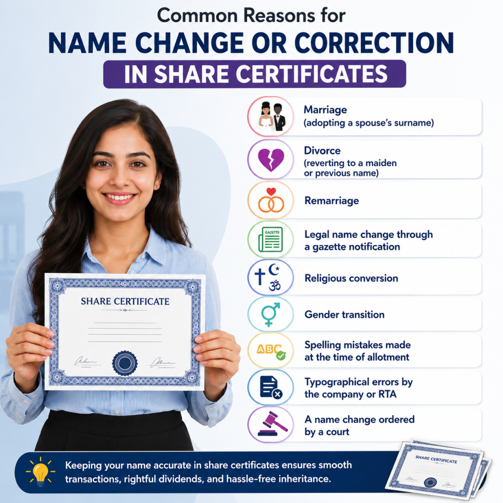 Common Reasons for Name Change in Share Certificates in India