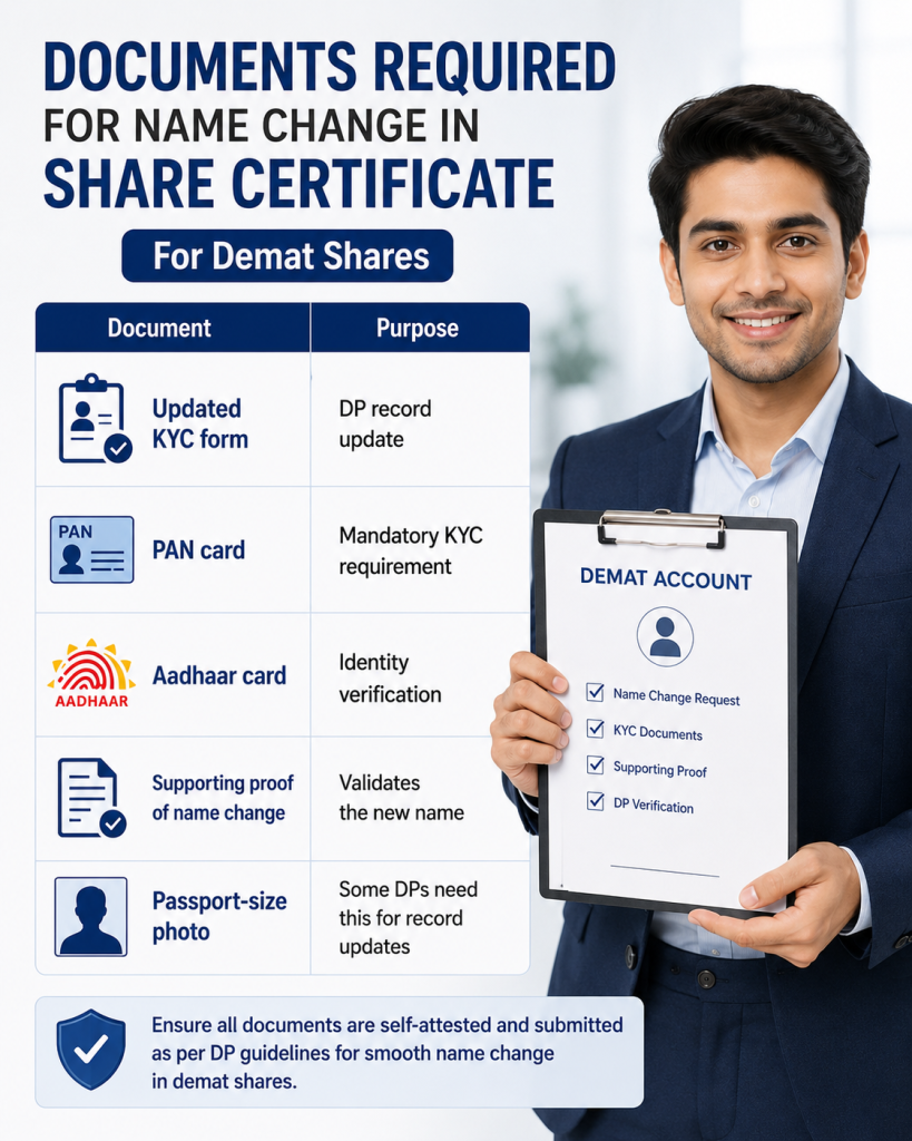Documents Required for Name Change in Physical Shares Certificate in India