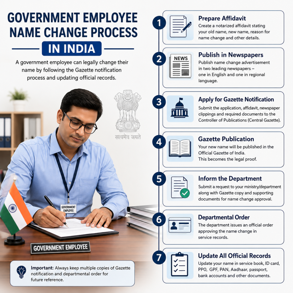 Government employee name change process in India