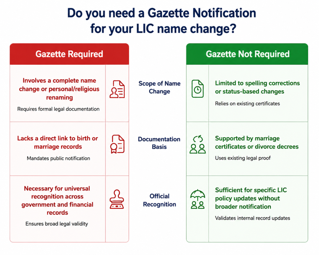 Is a Gazette Notification Required for an LIC Name Change in India: 