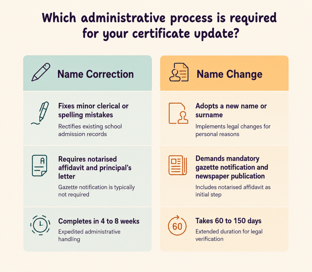 Name Correction vs Name Change in Education Certificate in India