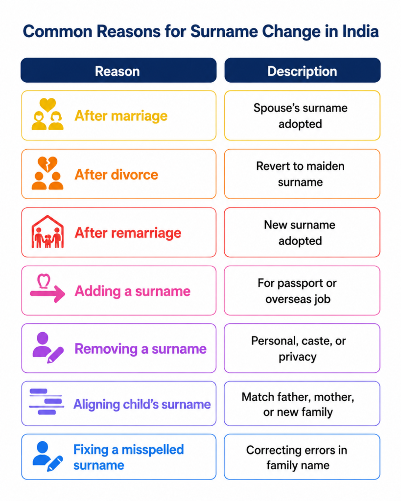 Common reasons for surname change in India

