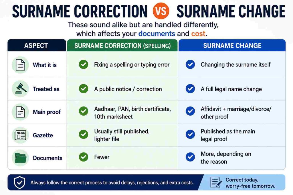 Surname Correction vs Surname Change in India