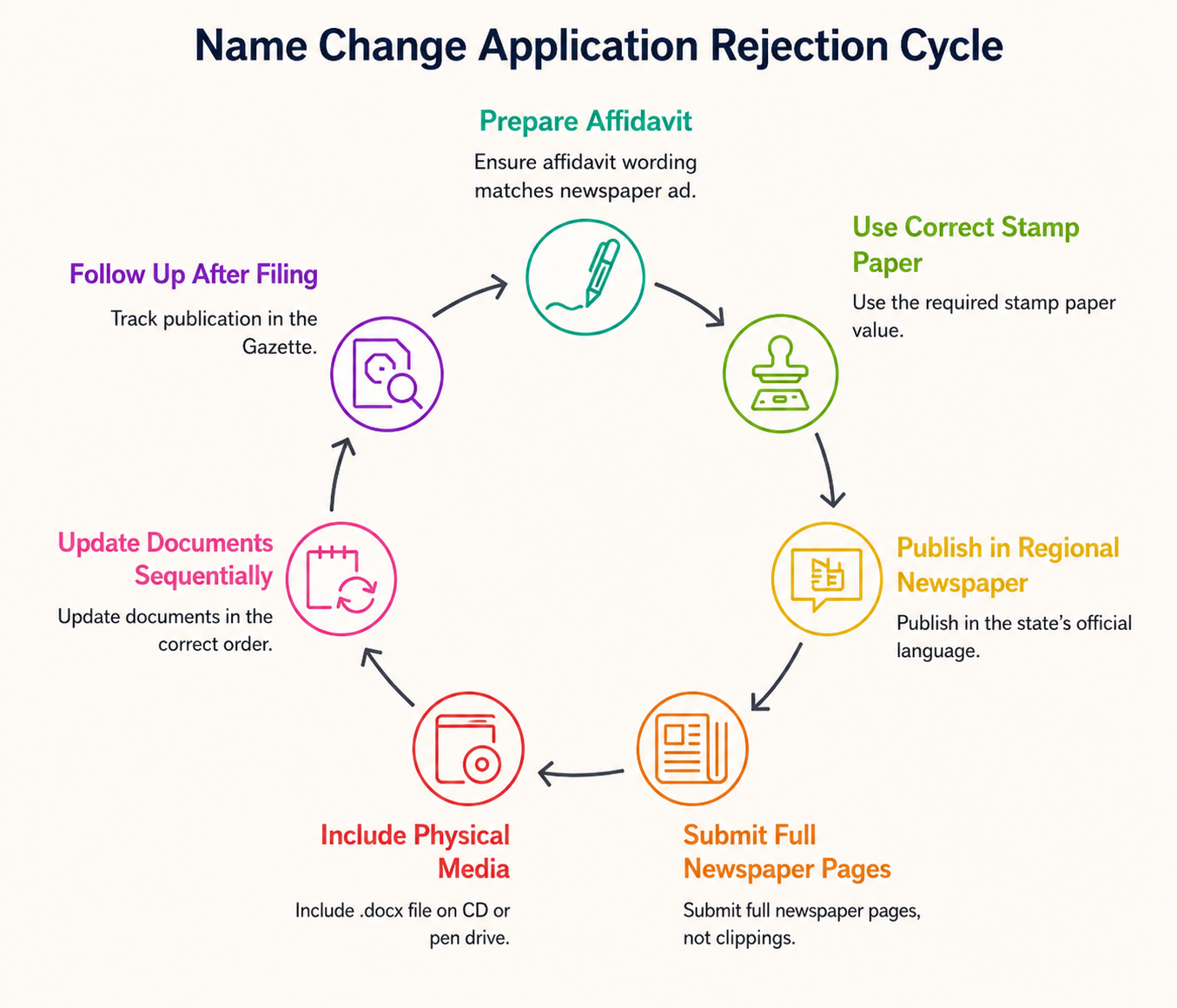 Name change application rejection cycle flow in India and country

