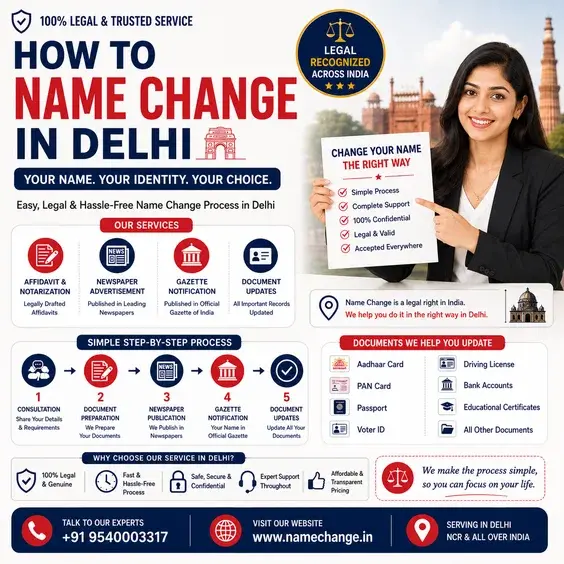 Name change in Delhi showing the Department of Publication at Civil Lines and the three steps involved